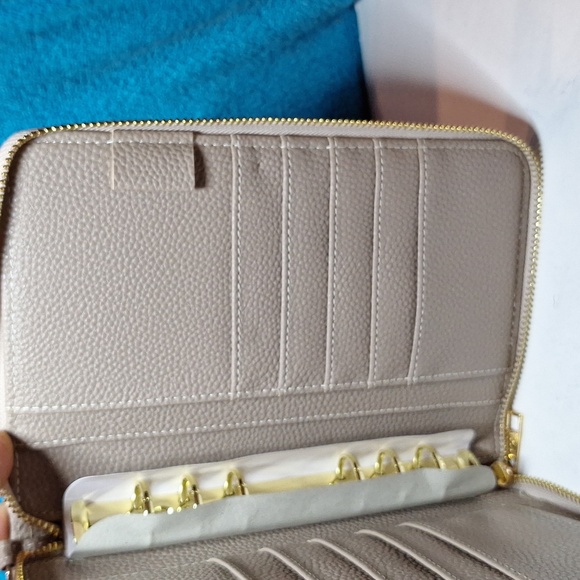 A6 Personal Binder, A6 Cash Stuffing Wallet Quilted Taupe Zipper Planner NEW - Picture 4 of 7